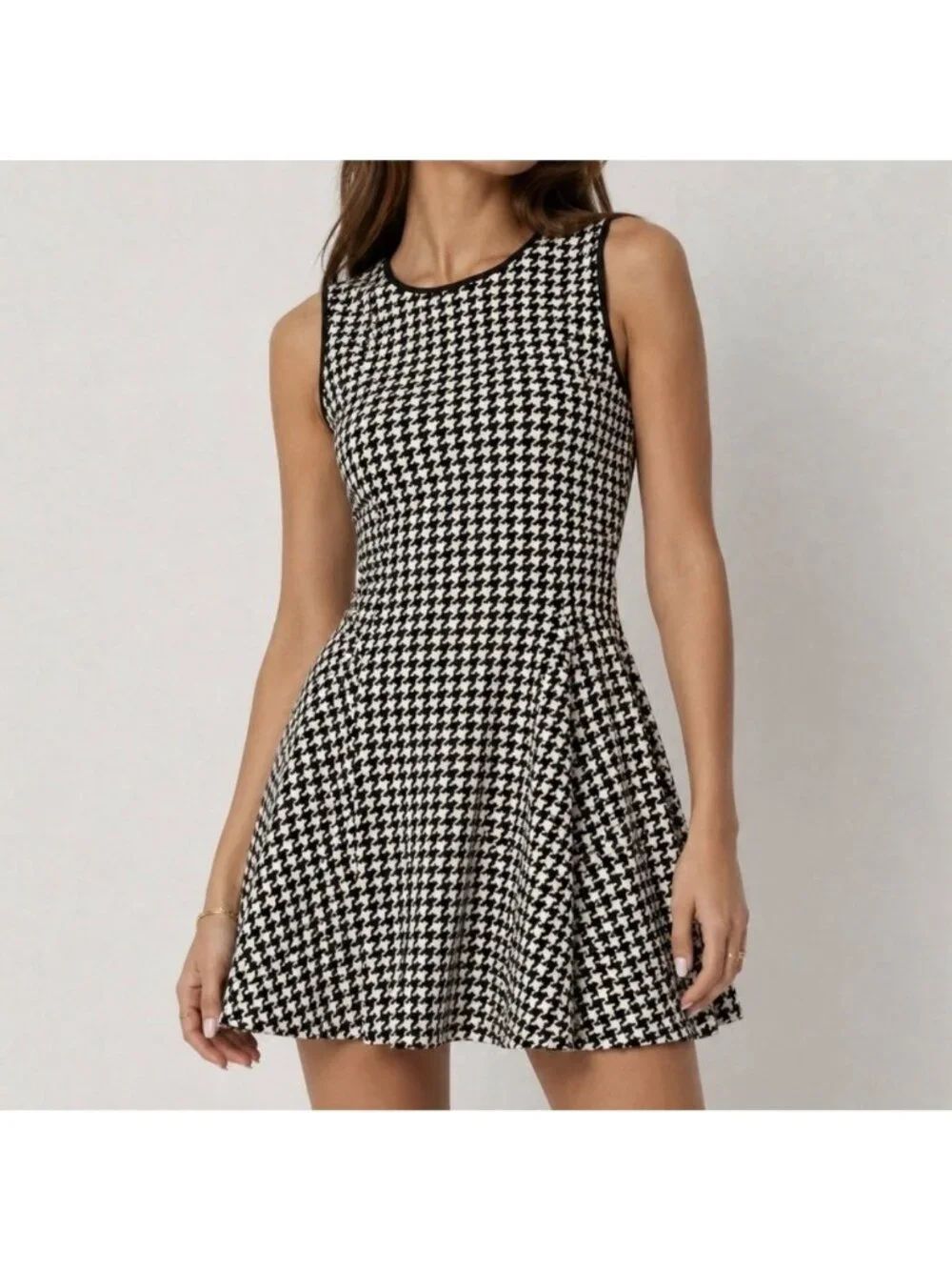 Lauren Ralph Lauren Black White Houndstooth Tank Mini Fit Flare Dress Xl